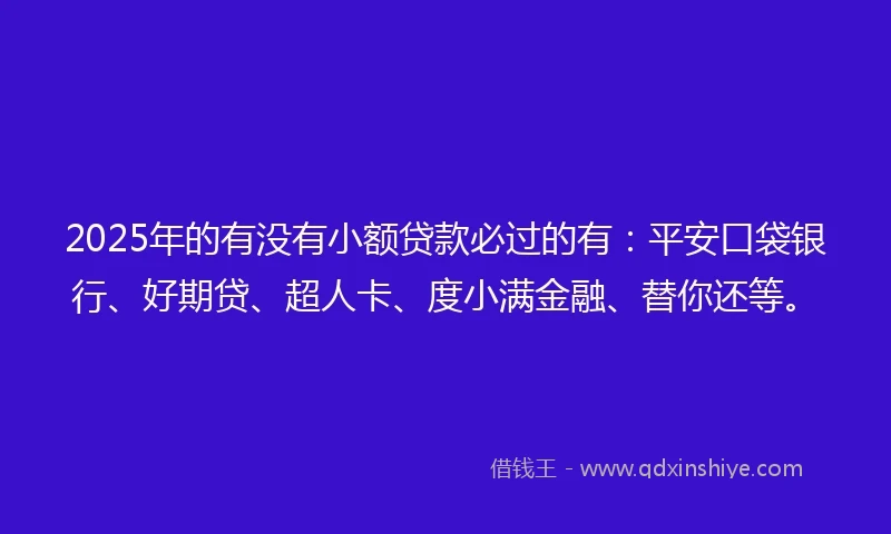 2025年的有没有小额贷款必过的有：平安口袋银行、好期贷、超人卡、度小满金融、替你还等。