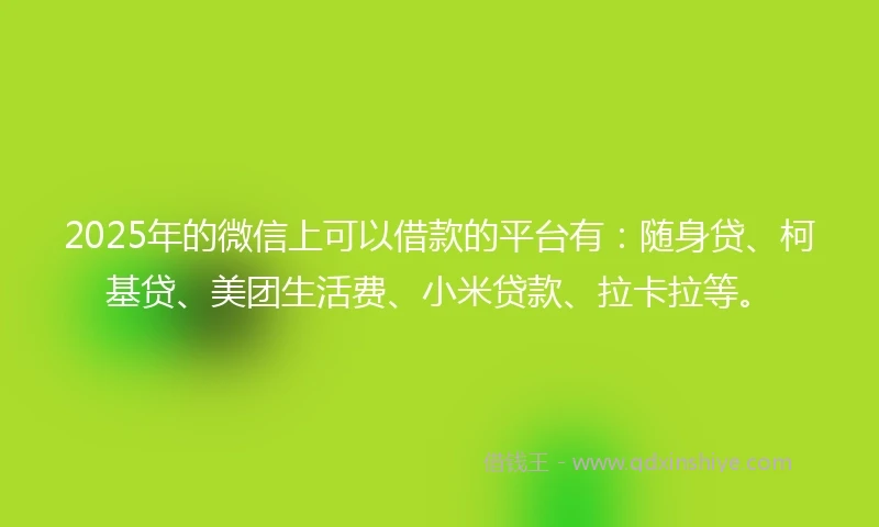 2025年的微信上可以借款的平台有：随身贷、柯基贷、美团生活费、小米贷款、拉卡拉等。