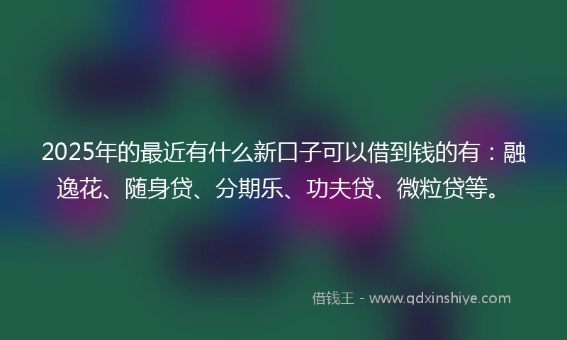 2025年的最近有什么新口子可以借到钱的有：融逸花、随身贷、分期乐、功夫贷、微粒贷等。