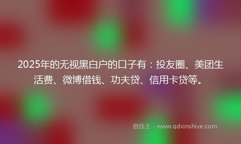 2025年的无视黑白户的口子有：投友圈、美团生活费、微博借钱、功夫贷、信用卡贷等。