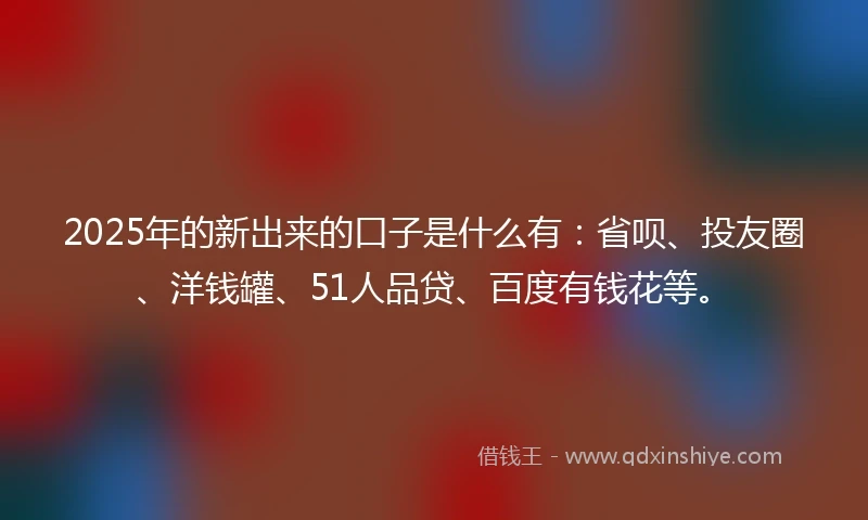 2025年的新出来的口子是什么有：省呗、投友圈、洋钱罐、51人品贷、百度有钱花等。