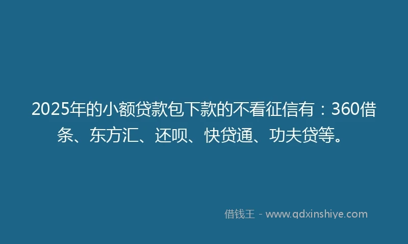 2025年的小额贷款包下款的不看征信有:360借条、东方汇、还呗、快贷通、功夫贷等。