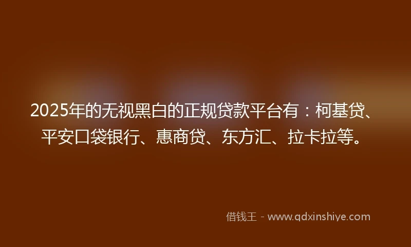 2025年的无视黑白的正规贷款平台有：柯基贷、平安口袋银行、惠商贷、东方汇、拉卡拉等。