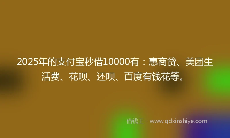 2025年的支付宝秒借10000有：惠商贷、美团生活费、花呗、还呗、百度有钱花等。