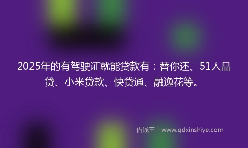2025年的有驾驶证就能贷款有：替你还、51人品贷、小米贷款、快贷通、融逸花等。