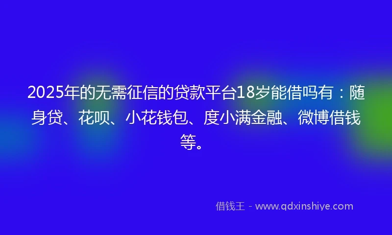 2025年的无需征信的贷款平台18岁能借吗有：随身贷、花呗、小花钱包、度小满金融、微博借钱等。