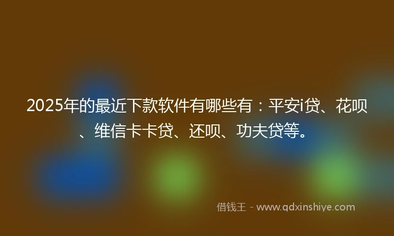 2025年的最近下款软件有哪些有：平安i贷、花呗、维信卡卡贷、还呗、功夫贷等。