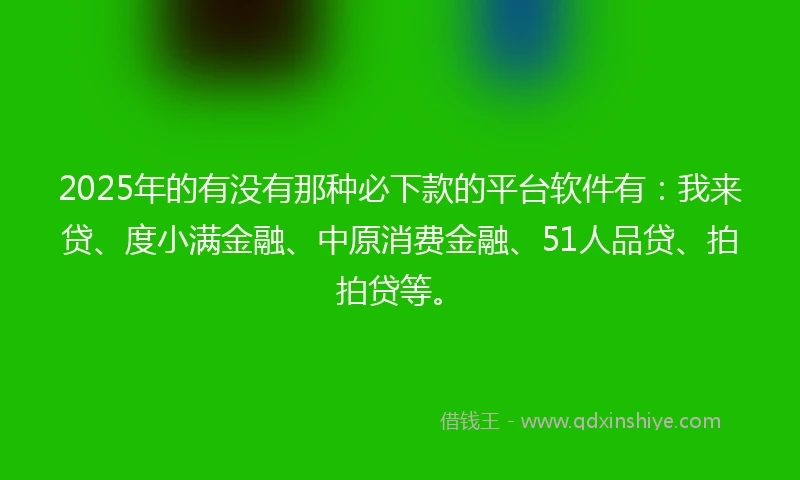 2025年的有没有那种必下款的平台软件有：我来贷、度小满金融、中原消费金融、51人品贷、拍拍贷等。