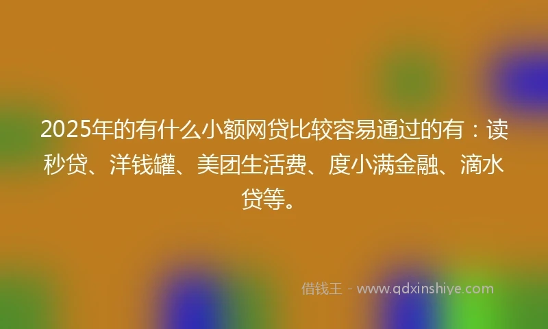 2025年的有什么小额网贷比较容易通过的有：读秒贷、洋钱罐、美团生活费、度小满金融、滴水贷等。