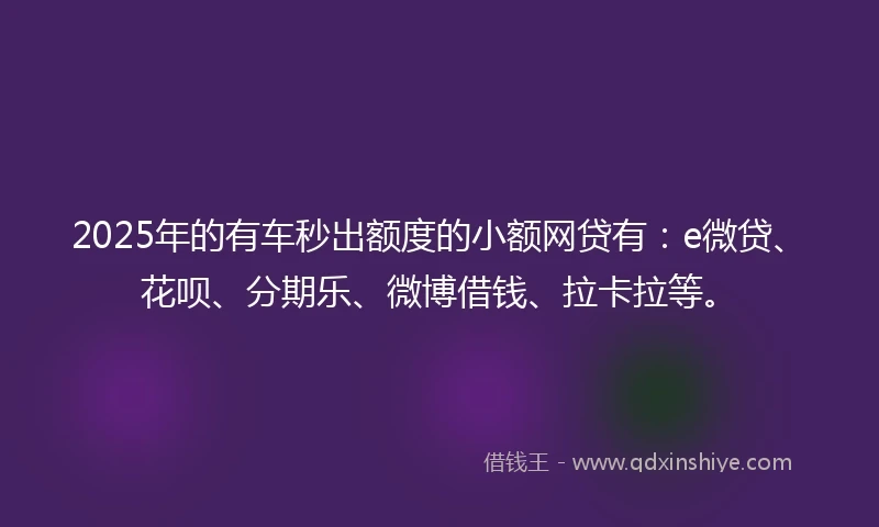 2025年的有车秒出额度的小额网贷有：e微贷、花呗、分期乐、微博借钱、拉卡拉等。