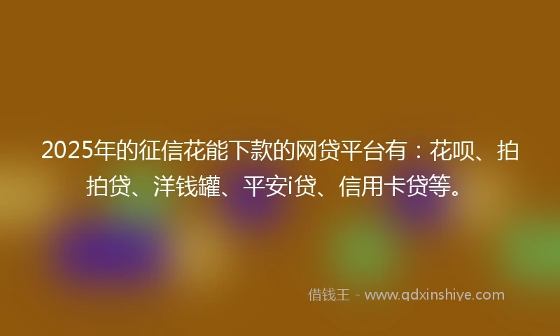 2025年的征信花能下款的网贷平台有：花呗、拍拍贷、洋钱罐、平安i贷、信用卡贷等。