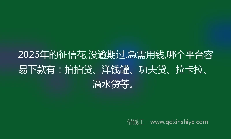2025年的征信花,没逾期过,急需用钱,哪个平台容易下款有：拍拍贷、洋钱罐、功夫贷、拉卡拉、滴水贷等。