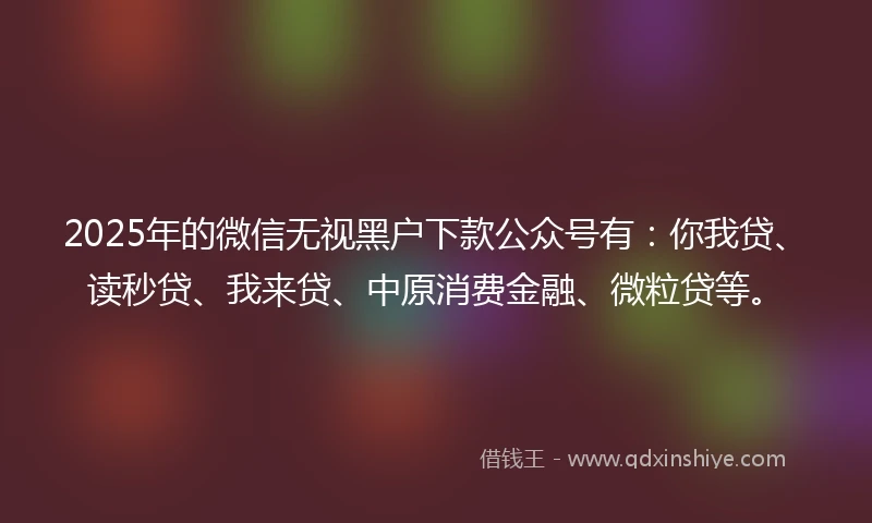 2025年的微信无视黑户下款公众号有：你我贷、读秒贷、我来贷、中原消费金融、微粒贷等。