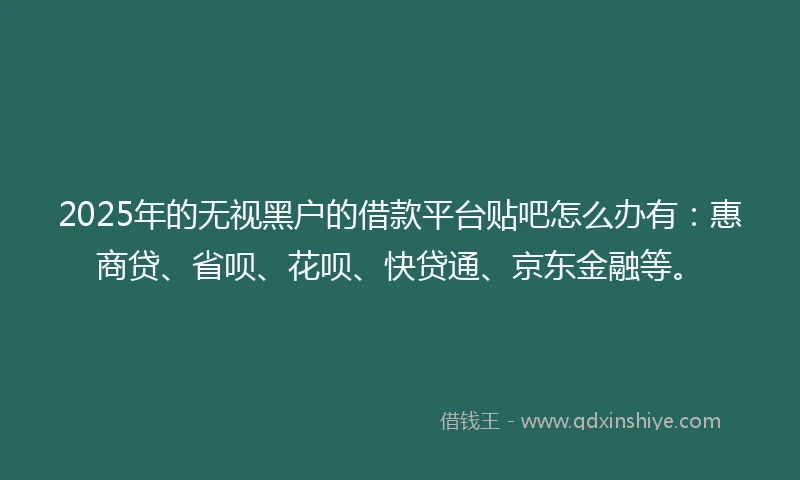 2025年的无视黑户的借款平台贴吧怎么办有：惠商贷、省呗、花呗、快贷通、京东金融等。