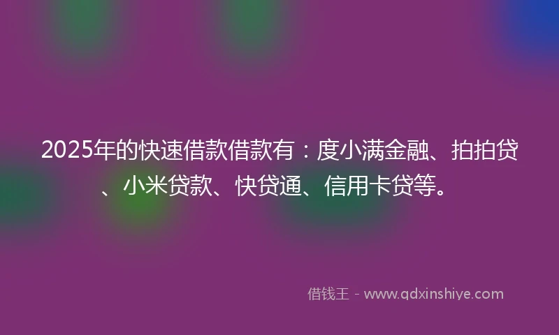 2025年的快速借款借款有：度小满金融、拍拍贷、小米贷款、快贷通、信用卡贷等。