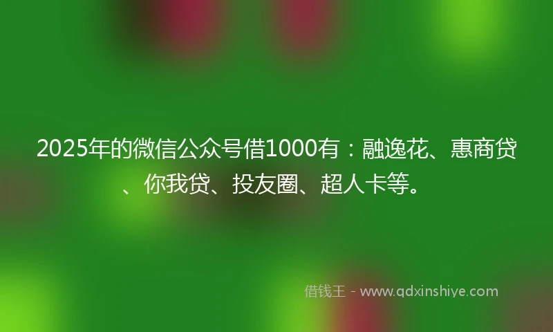 2025年的微信公众号借1000有：融逸花、惠商贷、你我贷、投友圈、超人卡等。