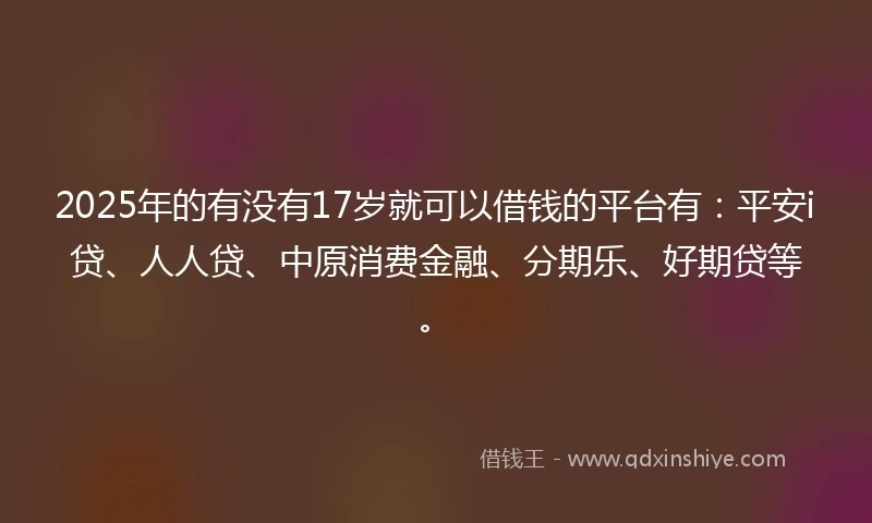 2025年的有没有17岁就可以借钱的平台有：平安i贷、人人贷、中原消费金融、分期乐、好期贷等。