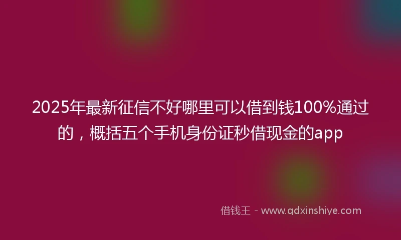 2025年最新征信不好哪里可以借到钱100%通过的，概括五个手机身份证秒借现金的app