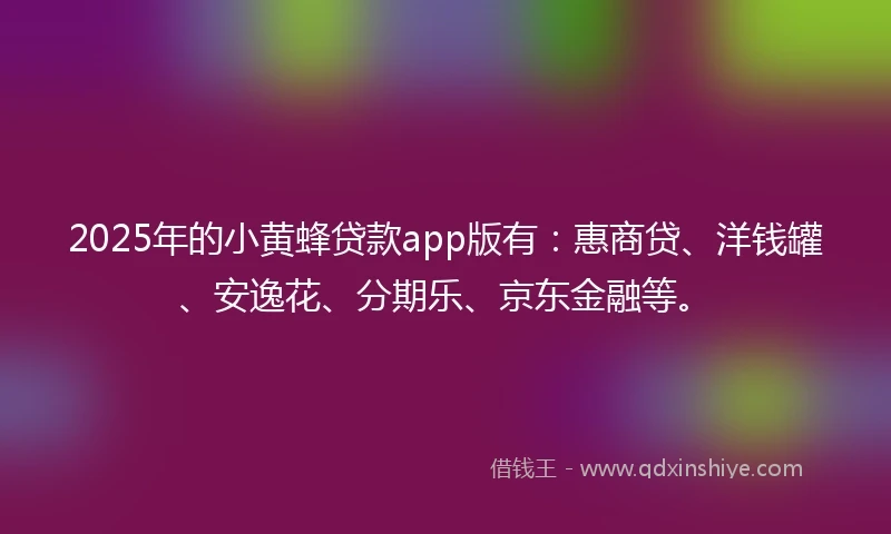2025年的小黄蜂贷款app版有：惠商贷、洋钱罐、安逸花、分期乐、京东金融等。