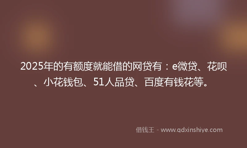 2025年的有额度就能借的网贷有:e微贷、花呗、小花钱包、51人品贷、百度有钱花等。