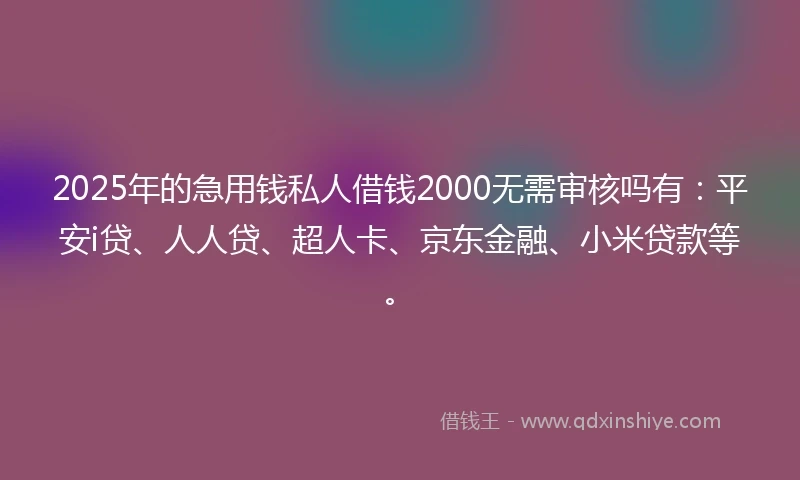 2025年的急用钱私人借钱2000无需审核吗有：平安i贷、人人贷、超人卡、京东金融、小米贷款等。