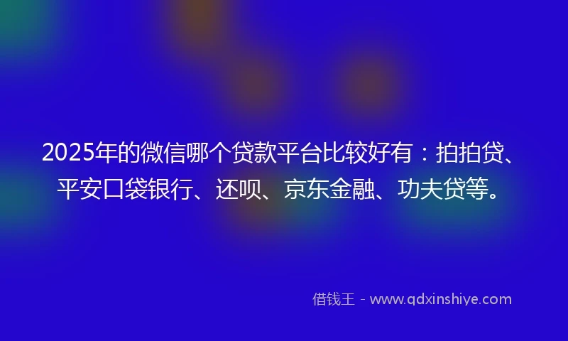 2025年的微信哪个贷款平台比较好有：拍拍贷、平安口袋银行、还呗、京东金融、功夫贷等。