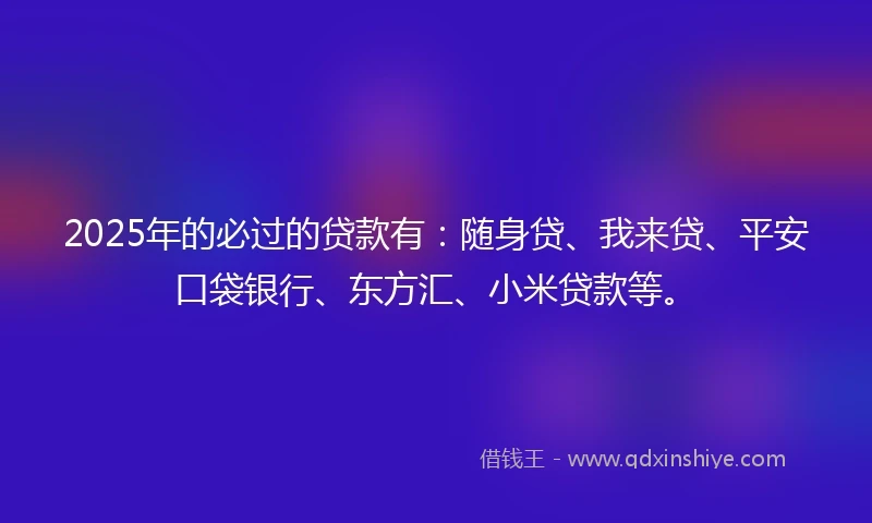 2025年的必过的贷款有：随身贷、我来贷、平安口袋银行、东方汇、小米贷款等。