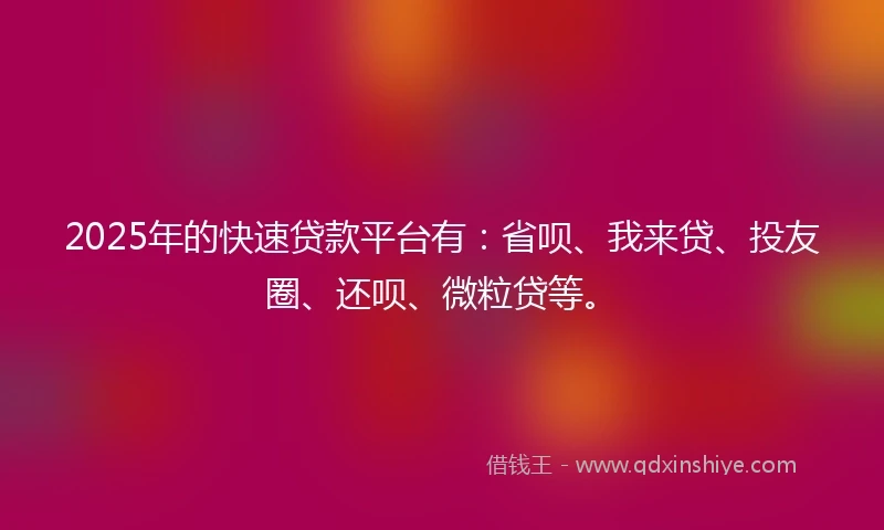 2025年的快速贷款平台有：省呗、我来贷、投友圈、还呗、微粒贷等。