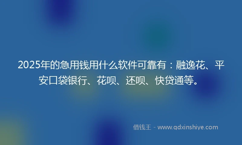 2025年的急用钱用什么软件可靠有：融逸花、平安口袋银行、花呗、还呗、快贷通等。