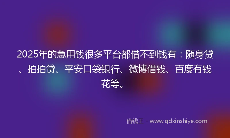 2025年的急用钱很多平台都借不到钱有：随身贷、拍拍贷、平安口袋银行、微博借钱、百度有钱花等。