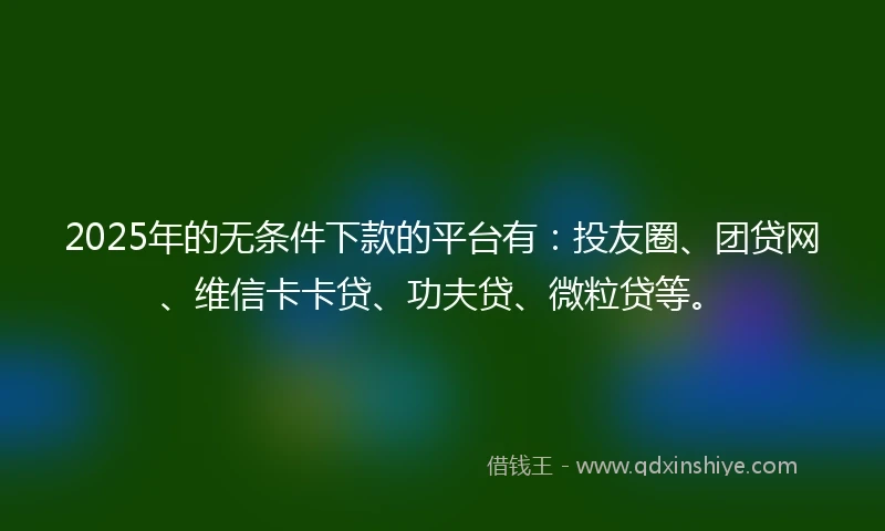 2025年的无条件下款的平台有：投友圈、团贷网、维信卡卡贷、功夫贷、微粒贷等。