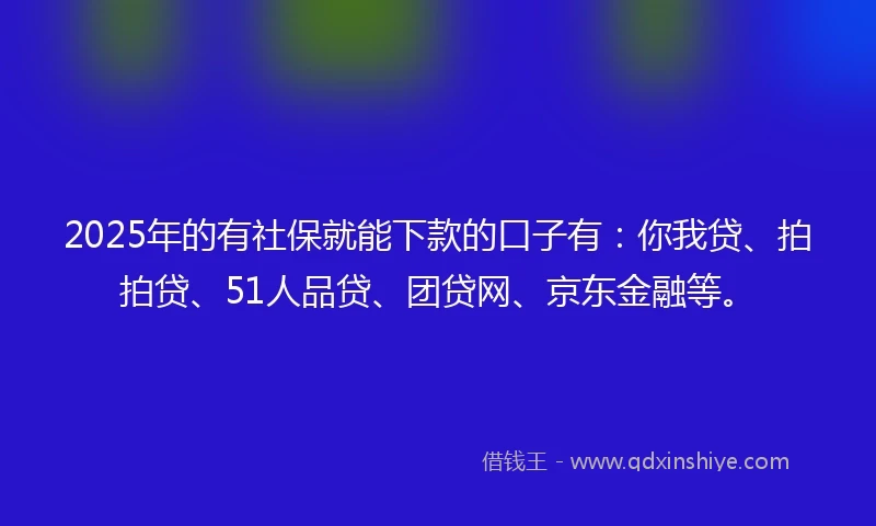 2025年的有社保就能下款的口子有：你我贷、拍拍贷、51人品贷、团贷网、京东金融等。