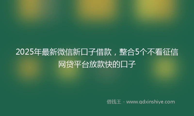 2025年最新微信新口子借款，整合5个不看征信网贷平台放款快的口子
