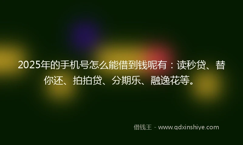 2025年的手机号怎么能借到钱呢有：读秒贷、替你还、拍拍贷、分期乐、融逸花等。