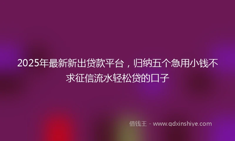 2025年最新新出贷款平台，归纳五个急用小钱不求征信流水轻松贷的口子