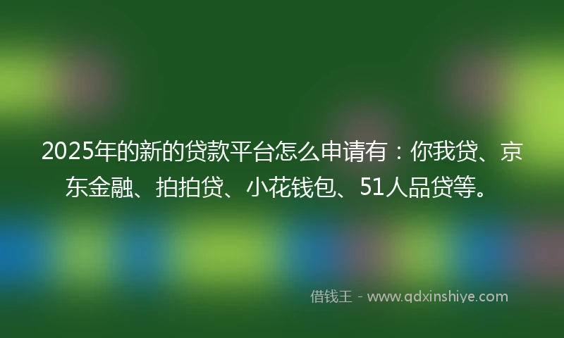 2025年的新的贷款平台怎么申请有：你我贷、京东金融、拍拍贷、小花钱包、51人品贷等。