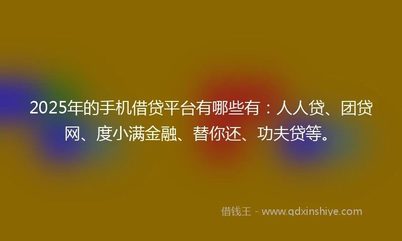 2025年的手机借贷平台有哪些有：人人贷、团贷网、度小满金融、替你还、功夫贷等。