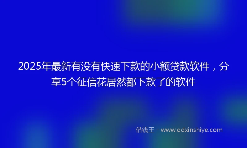 2025年最新有没有快速下款的小额贷款软件，分享5个征信花居然都下款了的软件