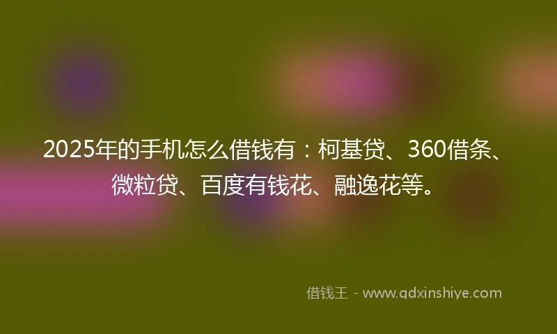 2025年的手机怎么借钱有：柯基贷、360借条、微粒贷、百度有钱花、融逸花等。