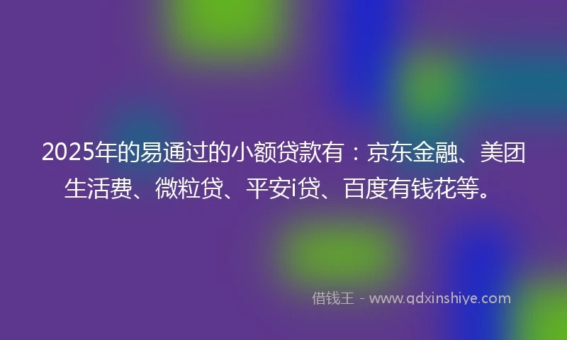 2025年的易通过的小额贷款有：京东金融、美团生活费、微粒贷、平安i贷、百度有钱花等。