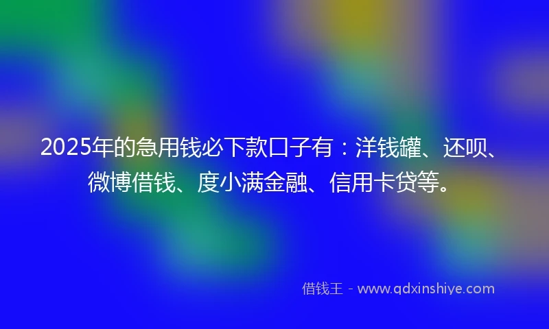 2025年的急用钱必下款口子有：洋钱罐、还呗、微博借钱、度小满金融、信用卡贷等。