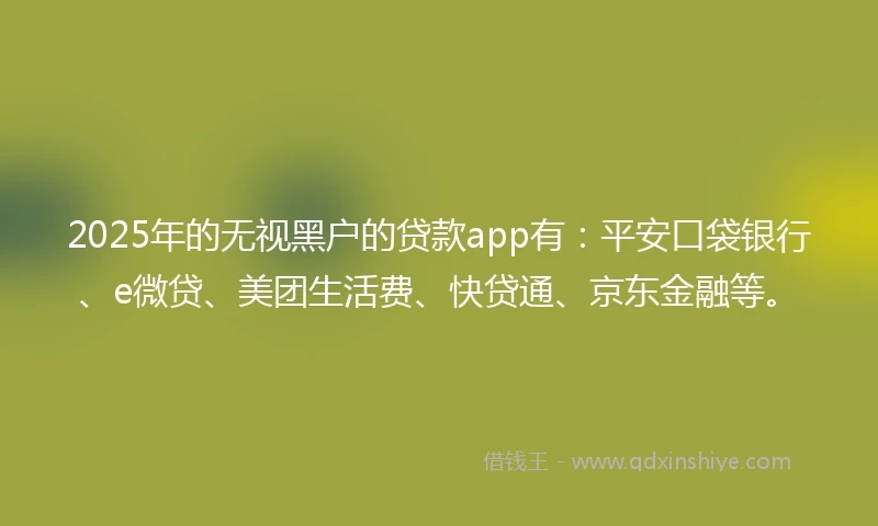 2025年的无视黑户的贷款app有：平安口袋银行、e微贷、美团生活费、快贷通、京东金融等。