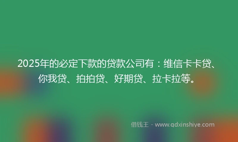 2025年的必定下款的贷款公司有：维信卡卡贷、你我贷、拍拍贷、好期贷、拉卡拉等。