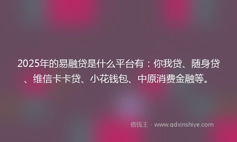 2025年的易融贷是什么平台有：你我贷、随身贷、维信卡卡贷、小花钱包、中原消费金融等。