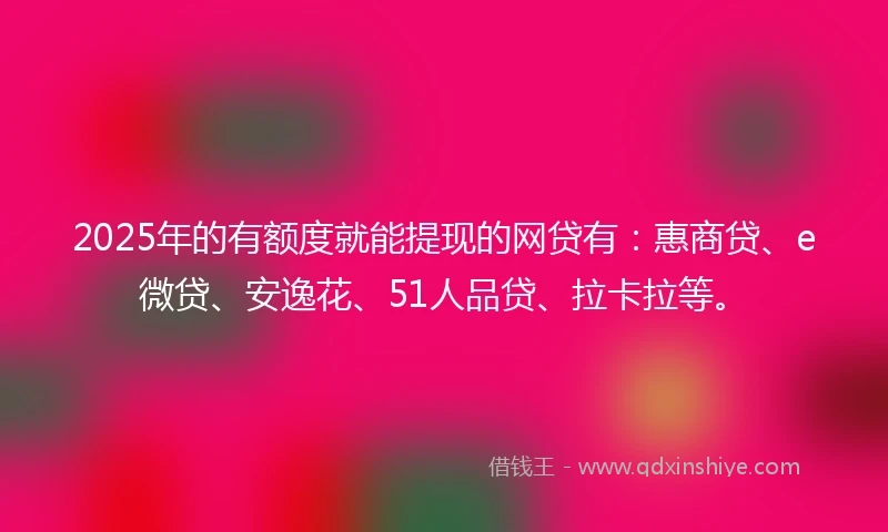 2025年的有额度就能提现的网贷有：惠商贷、e微贷、安逸花、51人品贷、拉卡拉等。