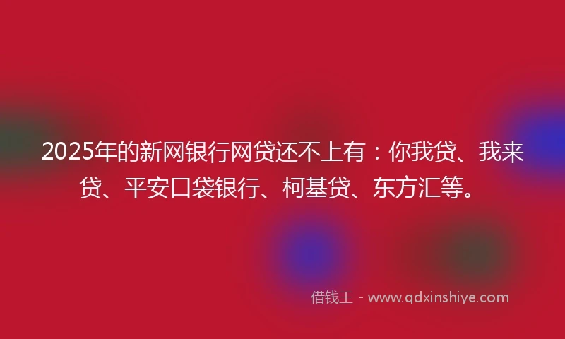 2025年的新网银行网贷还不上有：你我贷、我来贷、平安口袋银行、柯基贷、东方汇等。