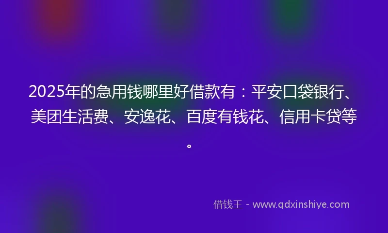 2025年的急用钱哪里好借款有：平安口袋银行、美团生活费、安逸花、百度有钱花、信用卡贷等。