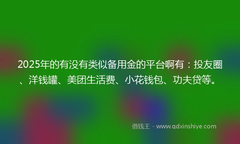 2025年的有没有类似备用金的平台啊有：投友圈、洋钱罐、美团生活费、小花钱包、功夫贷等。