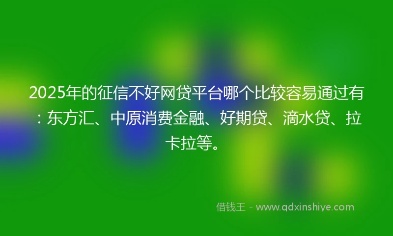 2025年的征信不好网贷平台哪个比较容易通过有：东方汇、中原消费金融、好期贷、滴水贷、拉卡拉等。