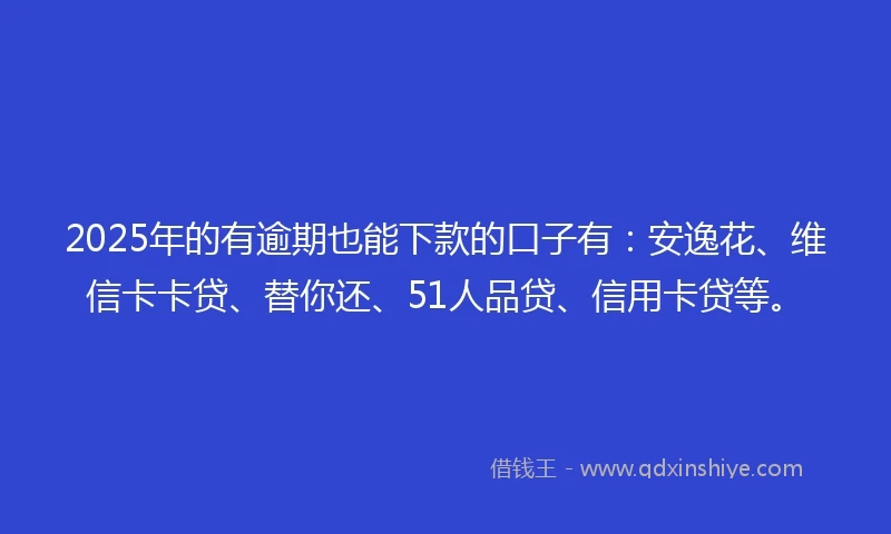 2025年的有逾期也能下款的口子有：安逸花、维信卡卡贷、替你还、51人品贷、信用卡贷等。